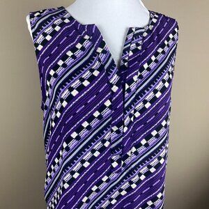 Dana Buchman Sleeveless Blouse Size M Purple Black, Abstract Geometric Print